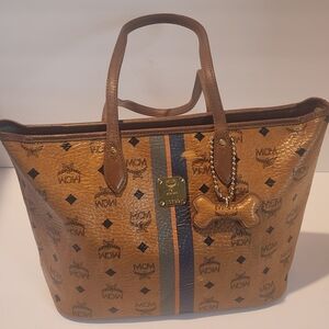 MCM Limited Edition Visetos Dog Bone Striped Tote Bag
